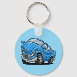 Verzogenes blaues Cartoon-Auto Schlüsselanhänger