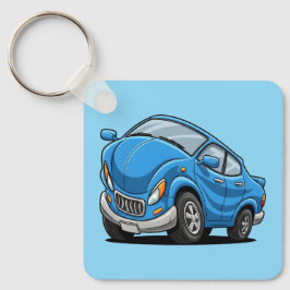 Verzogenes blaues Cartoon-Auto Schlüsselanhänger