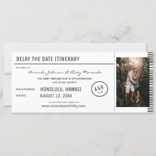 Verzögern Sie das Schwarz-Weiß-Foto des Datums Einladung