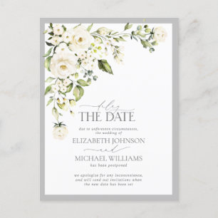 Verzögern Sie die Hochzeit von weißer Blumengrün Ankündigungspostkarte