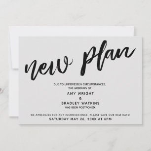 Verzögerte Hochzeitsanzeige "Neuer Plan" Grau Einladung