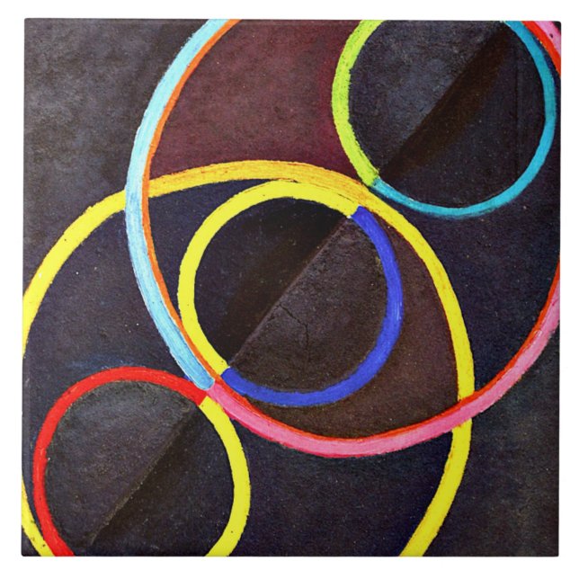 Verzögerung - Schwarze Linderung mit Farbkreisen Fliese (Vorderseite)