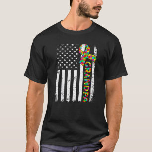 Verzweifelter Autismus Opa Amerikanische Flagge Fa T-Shirt