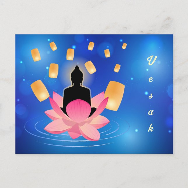 Vesak Day Buddha auf Lotus Lantern Vaisakha Postkarte (Vorderseite)