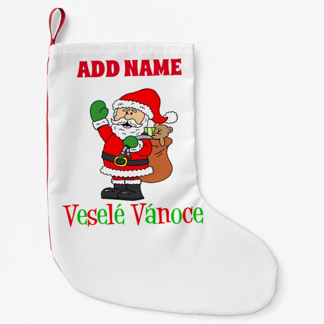 Vesele Vanoce Personalisierter Name Tschechien Kleiner Weihnachtsstrumpf (Vorderseite)