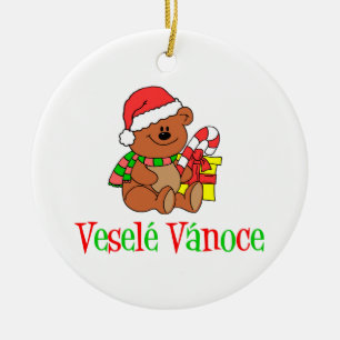 Vesele Vanoce tschechischer Weihnachtsbär Keramik Ornament