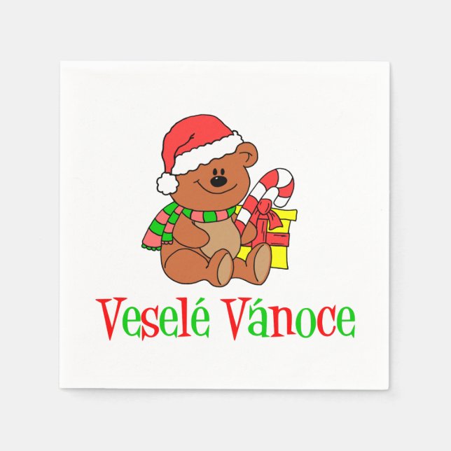 Vesele Vanoce Tschechischer Weihnachtsbär Napkins Serviette (Vorderseite)