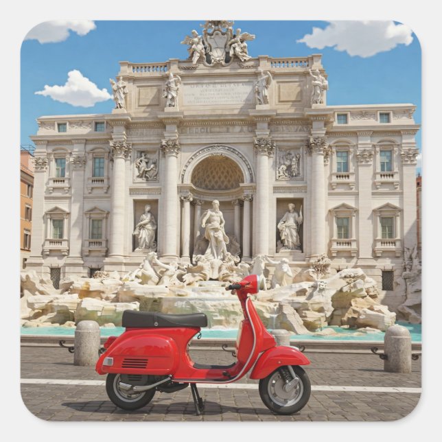 Vespa in Rom, Italien Quadratischer Aufkleber (Vorderseite)