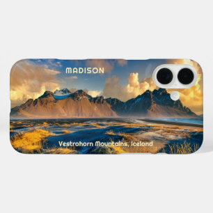 Vestrahorn-Gebirge mit benutzerdefiniertem Text, I iPhone 16 Plus Hülle