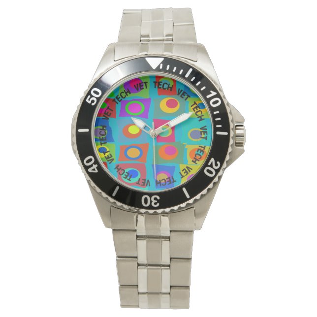 Vet Tech Watch Funky Abstract Design Blue Armbanduhr (Vorderseite)