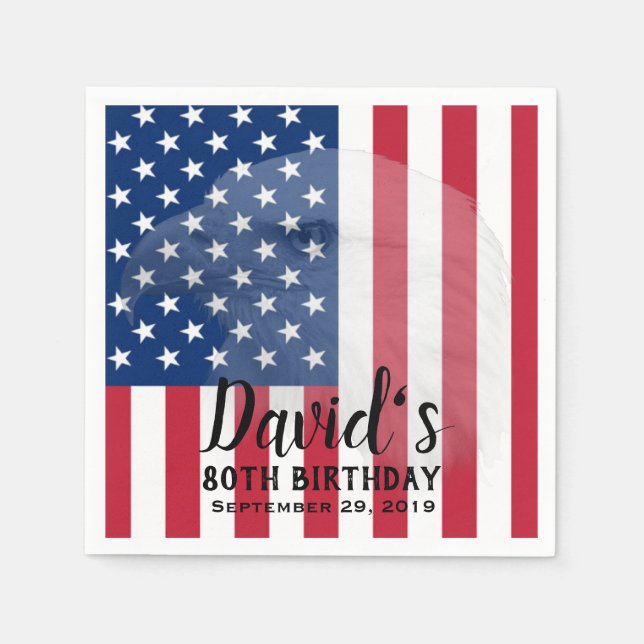Veteran Bald Eagle & American Flag 80. Geburtstag Serviette (Vorderseite)