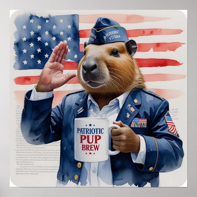 Veteran Capybara Aquarellmalerei Poster (Vorne)