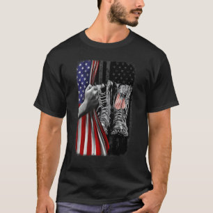 Veteran Dog Tag Combat Boost American Flag Hand Pu T-Shirt