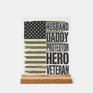 Veteran Ehemann Daddy Beschützer Held Flagge Shirt Acrylschild