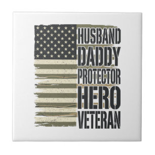 Veteran Ehemann Daddy Beschützer Held Flagge Shirt Fliese