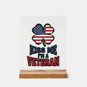 Veteran Küss Mich Patriotischer Klee Vintage-Shirt Acrylschild