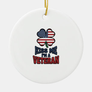 Veteran Küss Mich Patriotischer Klee Vintage-Shirt Keramik Ornament