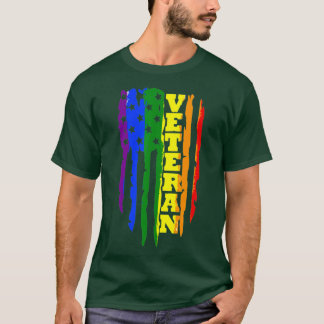 Veteran LGB Gay Pride Rainbow American Flag Milita T-Shirt