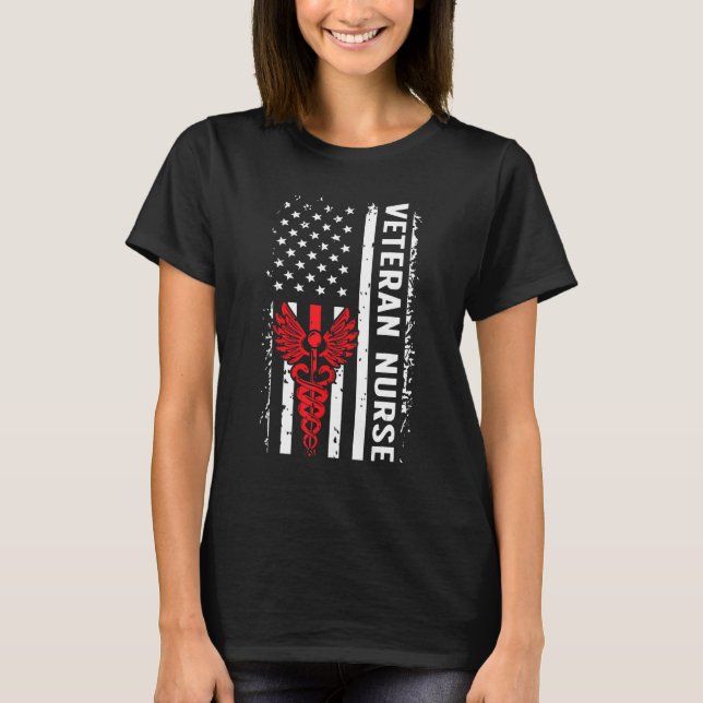 Veteran Nurse US Flag Veteran Pflege 3 T-Shirt (Vorderseite)