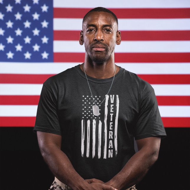 Veteran Patriotic Vintag American Flag T - Shirt (Veteran with patriotic flag on shirt. Available in multiple colors and products. )