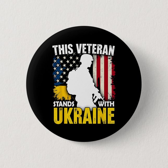Veteran steht mit der Ukraine - Patriotische ameri Button (Vorderseite)