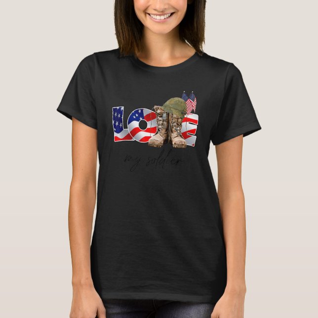 Veteran US Flag Combat Boot Liebe Mein Soldat T-Shirt (Vorderseite)