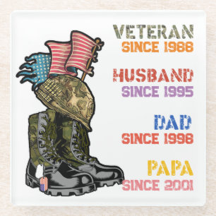 Veteran Vater Ehemann Papa Opa Familien Geschenk Glasuntersetzer