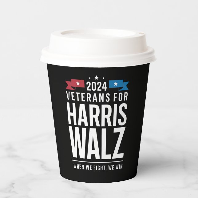 Veteranen für Harris Walz 2024 Präsident Pappbecher (Vorderseite)