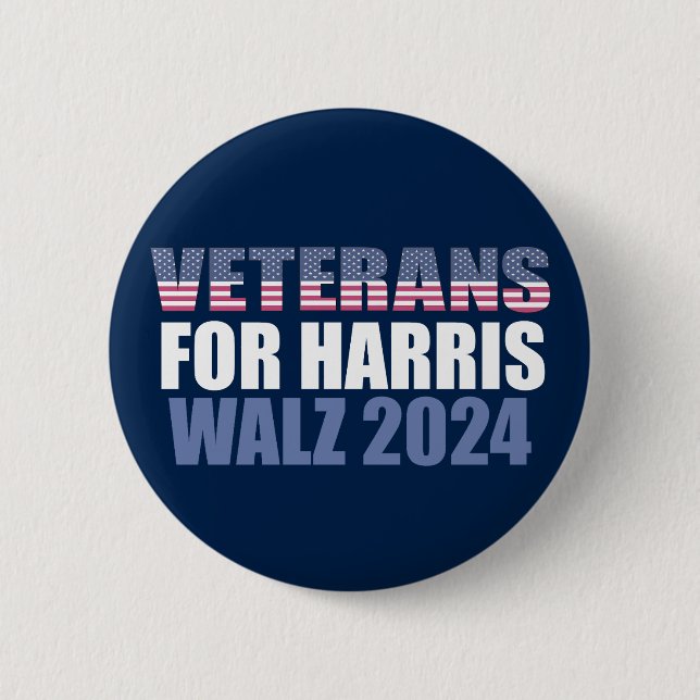 Veteranen für Harris Walz 2024 Wahl Blue Button (Vorderseite)