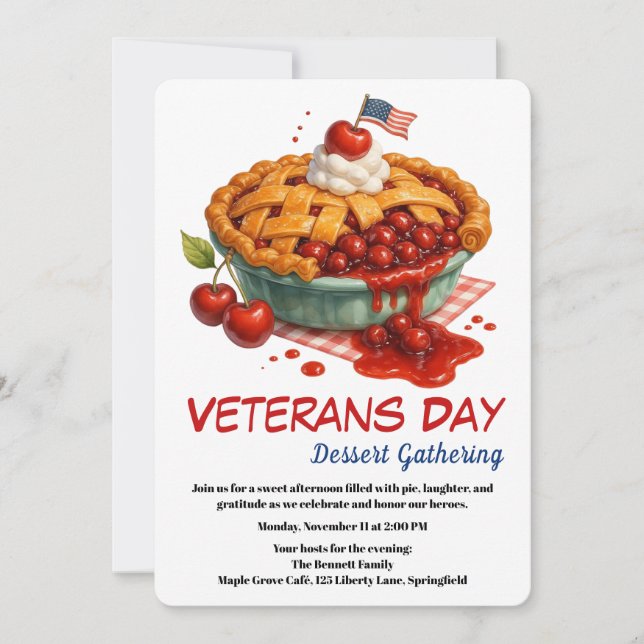 Veteranen-Tag-Einladung | Kirschkuchen-Feier Einladung (Vorderseite)