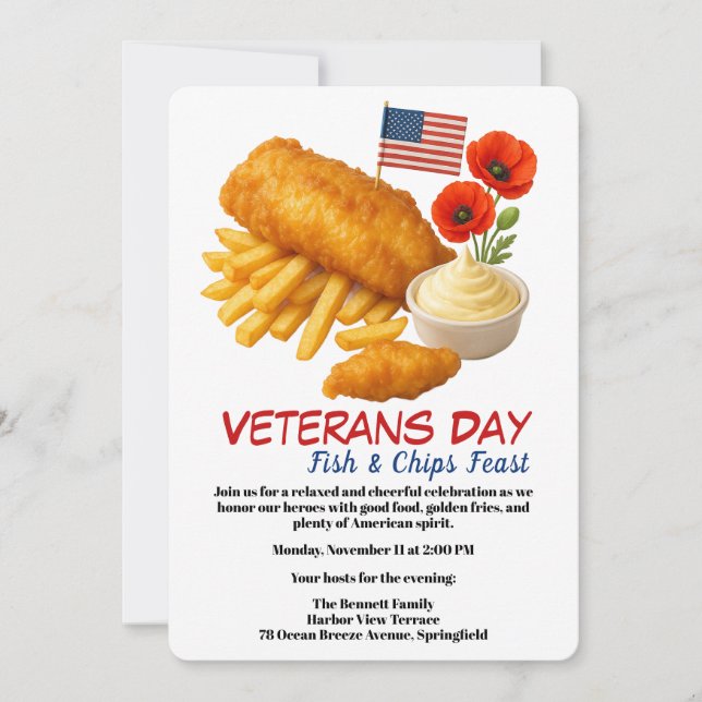 Veteranen-Tag | Fish and Chips-Feier Einladung (Vorderseite)