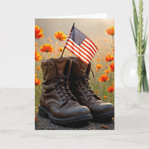 Veteranen-Tag-Militär-Stiefel und Flagge Karte