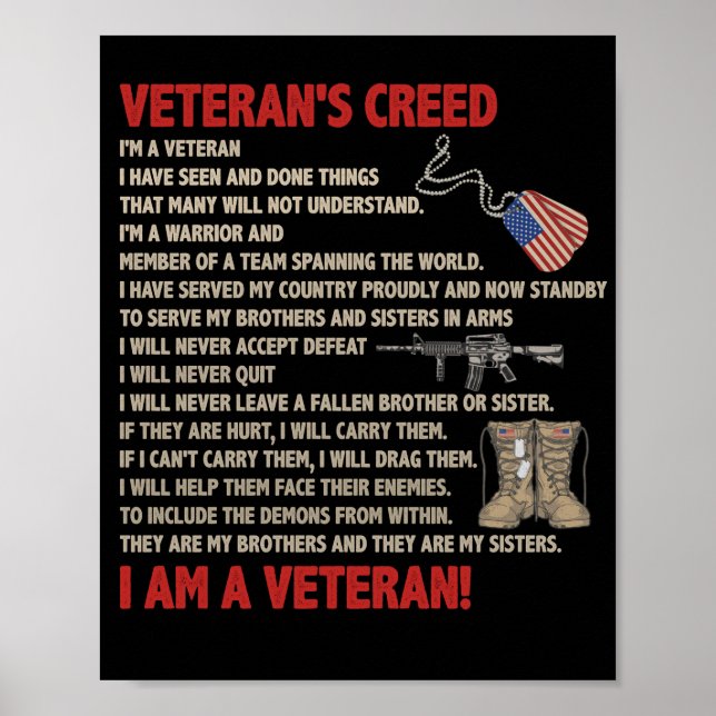 Veteran's Credo Ich bin ein Veteran Stolz jetzt St Poster (Vorne)