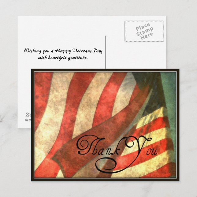 Veterans Day American Flag Danke Postcard Postkarte (Vorne/Hinten)