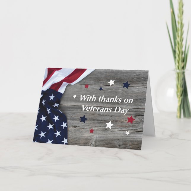 Veterans Day American Flag on Wood with Stars Karte (Vorderseite)