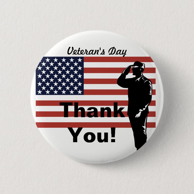 Veteran's Day Danke! Soldier Saluting Flag Button (Vorderseite)