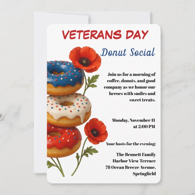 Veterans Day | Donut Social Celebration Einladung (Vorderseite)