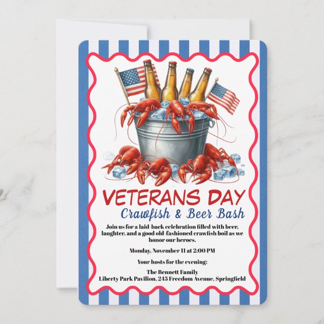 Veterans Day Invitation | Crawfish & Beer Party Einladung (Vorderseite)