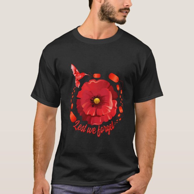 Veterans Day Lest We Forget Red Poppy Flower Usa M T-Shirt (Vorderseite)