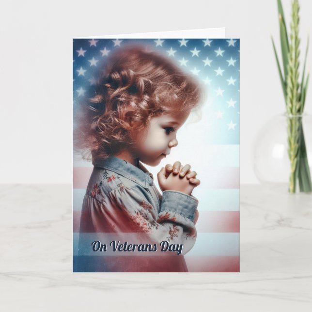 Veterans Day Little American Girl Prachen Karte (Vorderseite)