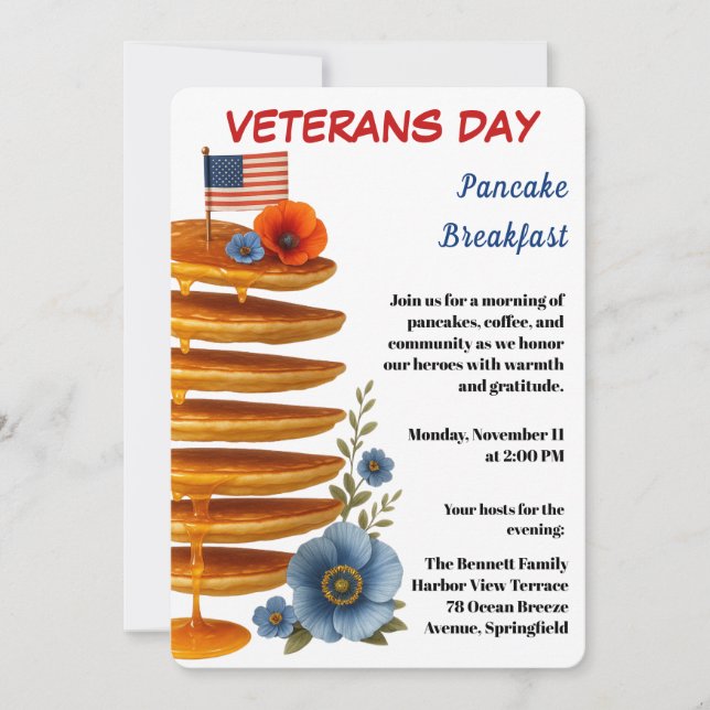 Veterans Day | Pancake Breakfast Celebration Einladung (Vorderseite)