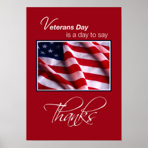 Veterans Day Patriotic American Flag Danke an Red Poster