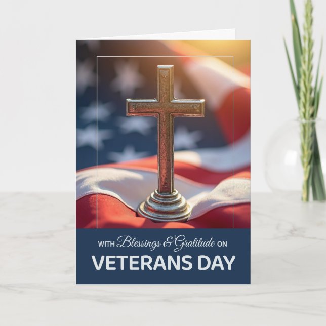 Veterans Day Religious Faith Gratitude Cross Flag Karte (Vorderseite)
