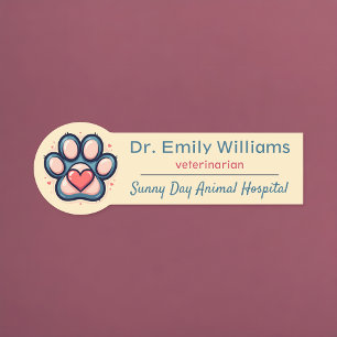 Veterinär-Name-Tag mit Paw Print and Heart Namensschild