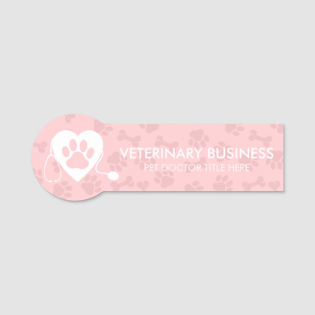 Veterinär-Paws Heart Stethoscope Pink Namensschild (Vorderseite)