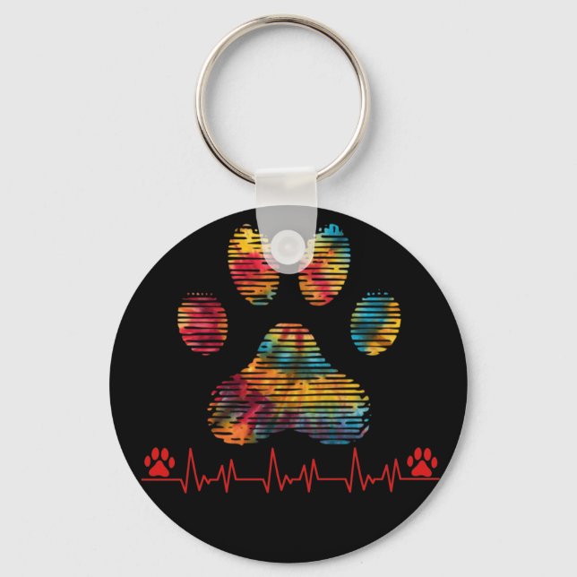 Veterinär-Rainbow-Paw Print Heartbeat Vet Tech Schlüsselanhänger (Vorderseite)