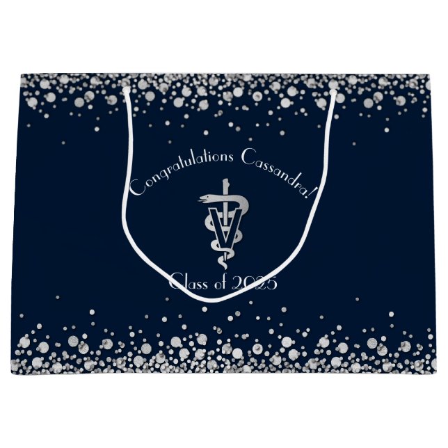 Veterinarian Graduation Navy Blue Silver Große Geschenktüte (Vorderseite)