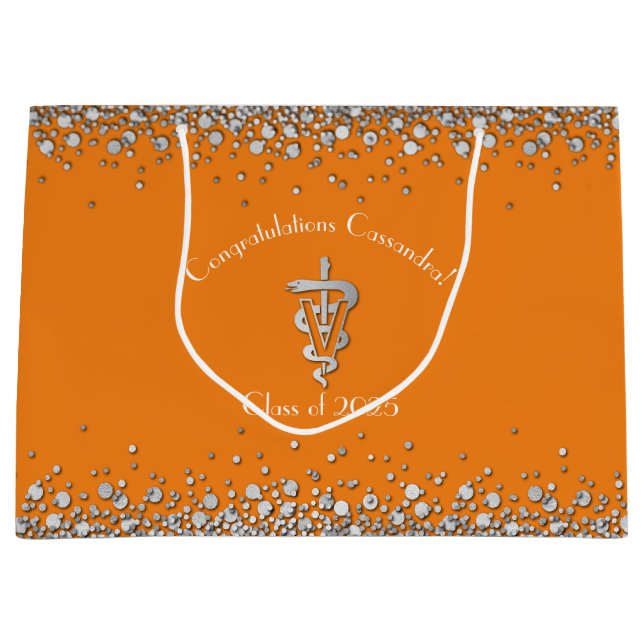 Veterinarian Graduation Orange Silver Große Geschenktüte (Vorderseite)