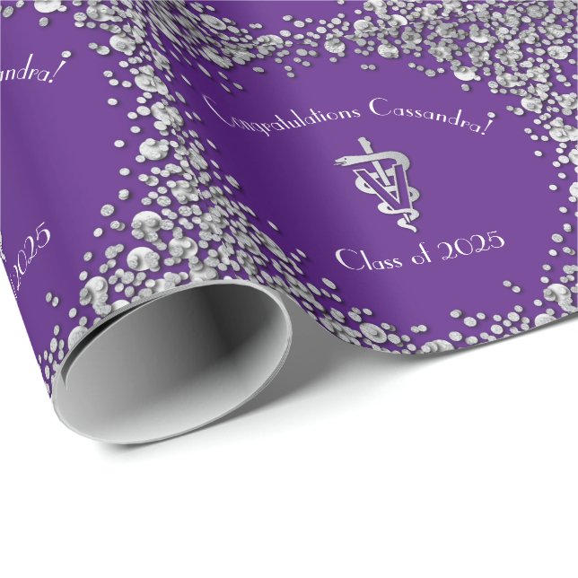 Veterinarian Graduation Purple Silver Geschenkpapier (Rolleneckpunkt)