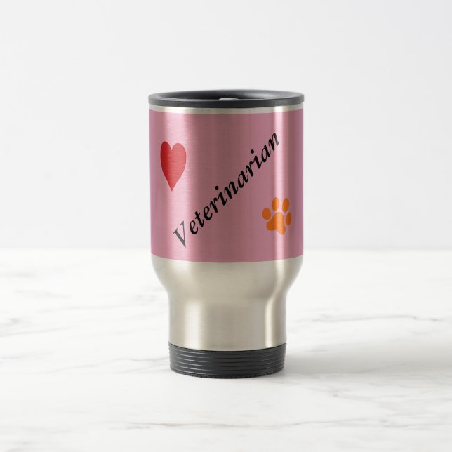 Veterinarian-Orange Paw Print and Heart on Pink Reisebecher (Mittel)